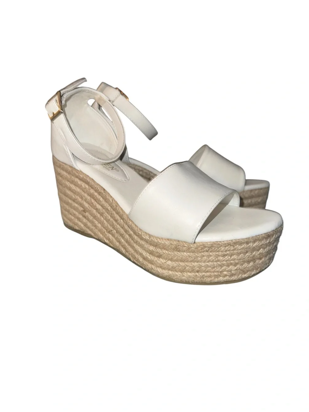 Kayleen by Los Angeles White Open-Toe Ankle-Strap Espadrille Wedge Sandals.